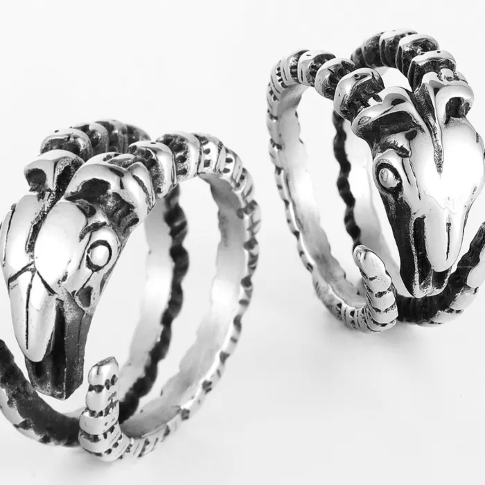 Wholesale Punk Open Ring for Men – Zodiac Goat Sign Stainless Steel Adjustable Band | Bulk Animal Jewelry Supplier