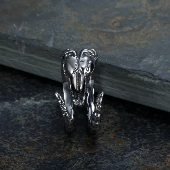 Wholesale Punk Open Ring for Men – Zodiac Goat Sign Stainless Steel Adjustable Band | Bulk Animal Jewelry Supplier