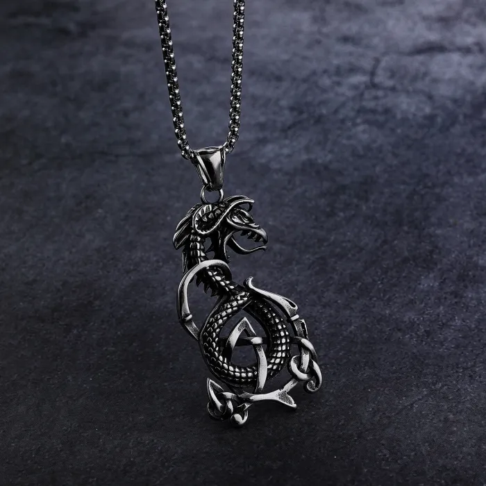 Bulk Viking Mythology Dragon Pendant – Retro Spiral Stainless Steel Jewelry for Men | Fashion Accessories Wholesale Supplier