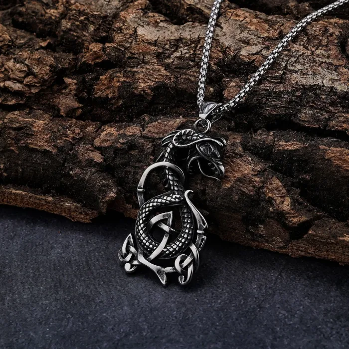 Bulk Viking Mythology Dragon Pendant – Retro Spiral Stainless Steel Jewelry for Men | Fashion Accessories Wholesale Supplier