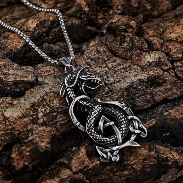 Bulk Viking Mythology Dragon Pendant – Retro Spiral Stainless Steel Jewelry for Men | Fashion Accessories Wholesale Supplier