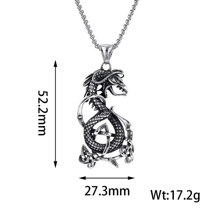 Bulk Viking Mythology Dragon Pendant – Retro Spiral Stainless Steel Jewelry for Men | Fashion Accessories Wholesale Supplier