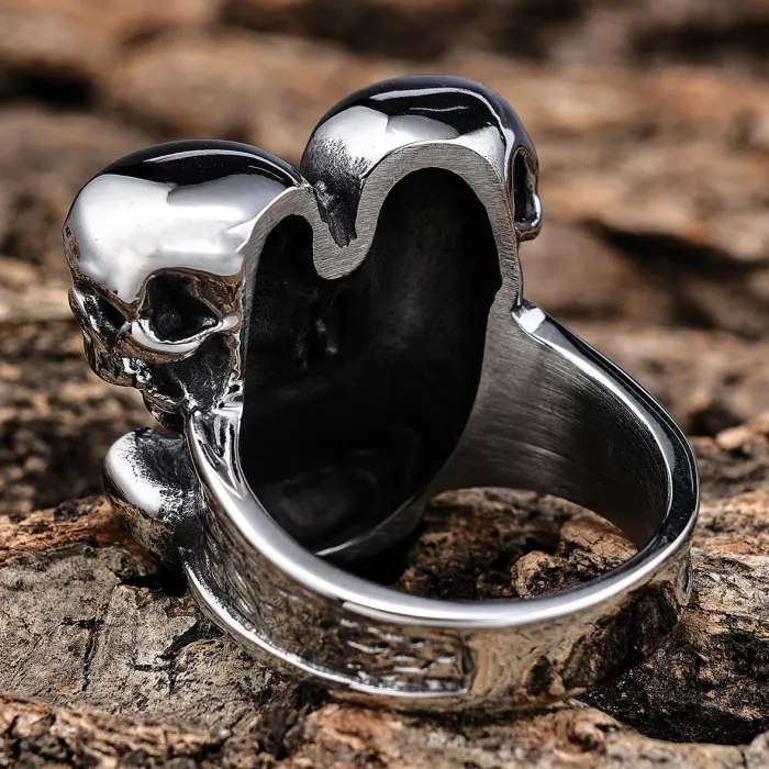 Gothic Punk Style Double Skull Men's Ring – Titanium Steel Hot Sale Jewelry for Resellers | Bulk Gothic Rings Wholesale Supplier