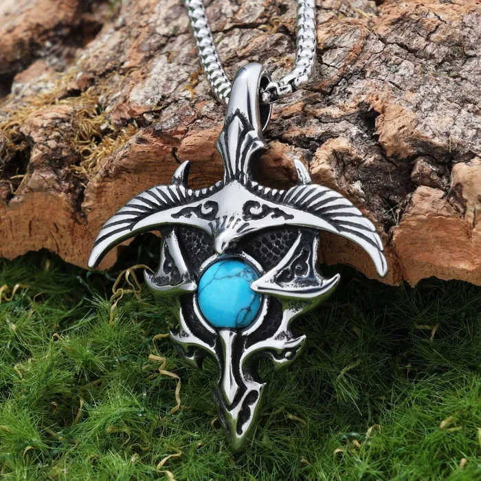 Vintage Gem Eagle Stainless Steel Pendant – Retro Titanium Steel Necklace Charm for Men | Wholesale Jewelry Supplier & Bulk Accessories