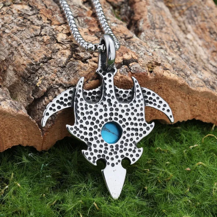 Vintage Gem Eagle Stainless Steel Pendant – Retro Titanium Steel Necklace Charm for Men | Wholesale Jewelry Supplier & Bulk Accessories