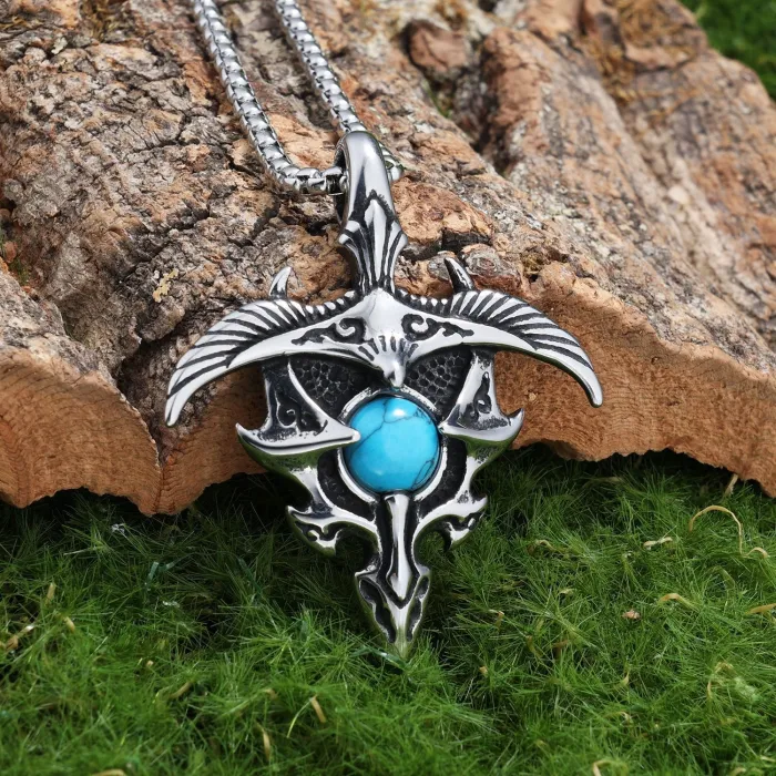 Vintage Gem Eagle Stainless Steel Pendant – Retro Titanium Steel Necklace Charm for Men | Wholesale Jewelry Supplier & Bulk Accessories