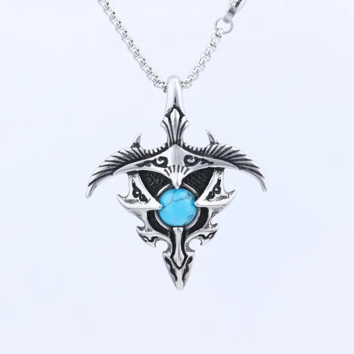 Vintage Gem Eagle Stainless Steel Pendant – Retro Titanium Steel Necklace Charm for Men | Wholesale Jewelry Supplier & Bulk Accessories
