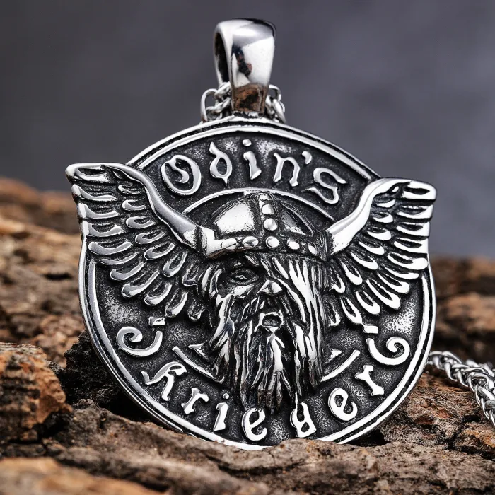 Wholesale Viking Odin Wings Pendant – Retro Bold Stainless Steel Jewelry for Men | Nordic Mythology Style Titanium Steel Necklace Bulk Supply