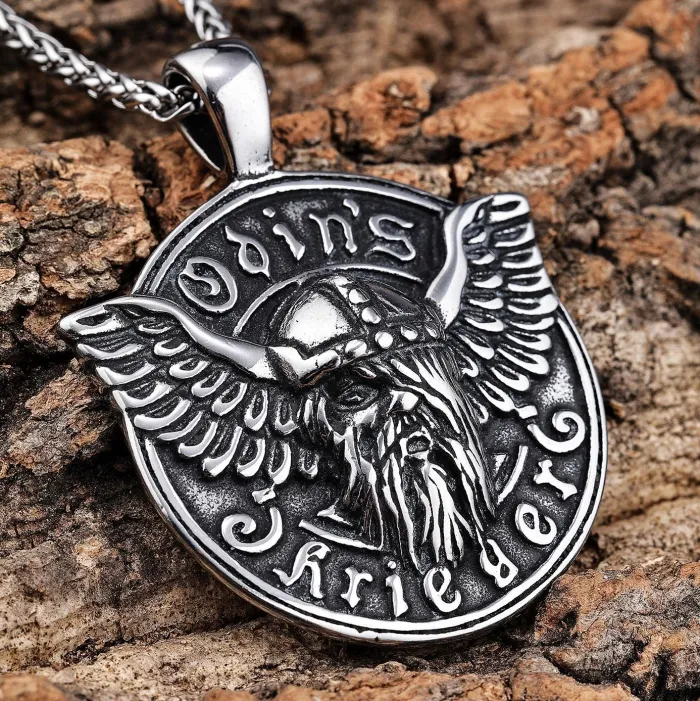 Wholesale Viking Odin Wings Pendant – Retro Bold Stainless Steel Jewelry for Men | Nordic Mythology Style Titanium Steel Necklace Bulk Supply