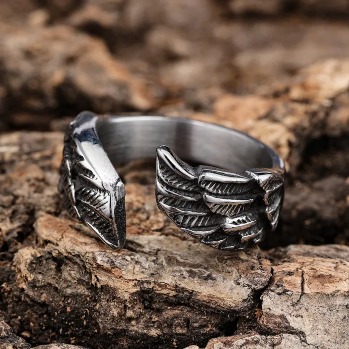 Wholesale Angel Wings Open Ring – Vintage Stainless Steel Titanium Women’s Adjustable Fashion Jewelry | Bulk Gothic & Retro Accessories Supplier