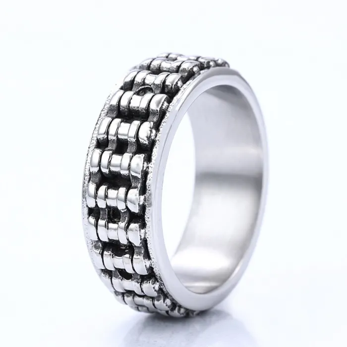 Wholesale Titanium Steel Chain Link Ring – Fashion Unisex Biker Style Stainless Steel Band | Bulk Motorcycle Jewelry for Men and Women