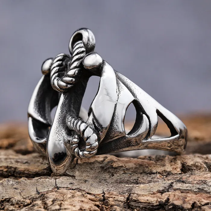 Wholesale Titanium Steel Anchor Ring – Fashion Unisex Nautical Style Jewelry, Retro Streetwear Design, Bulk Stainless Steel Rings