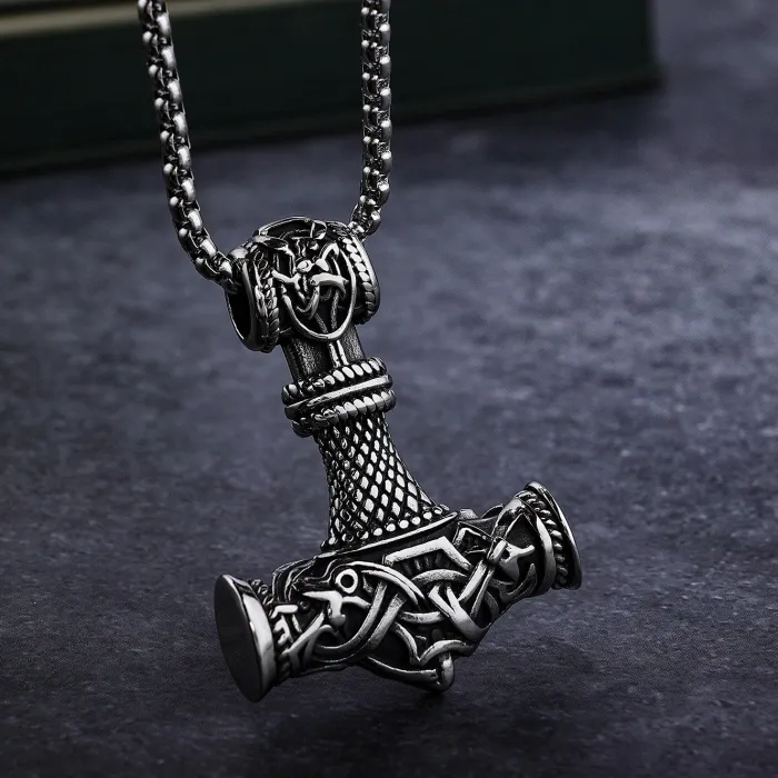 Wholesale Viking Dragon Hammer Pendant – Stainless Steel Norse Jewelry for Men | Bulk Supply, Factory Direct, One Piece Drop Shipping Available