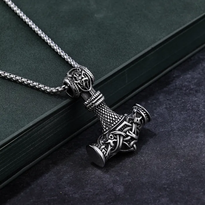 Wholesale Viking Dragon Hammer Pendant – Stainless Steel Norse Jewelry for Men | Bulk Supply, Factory Direct, One Piece Drop Shipping Available