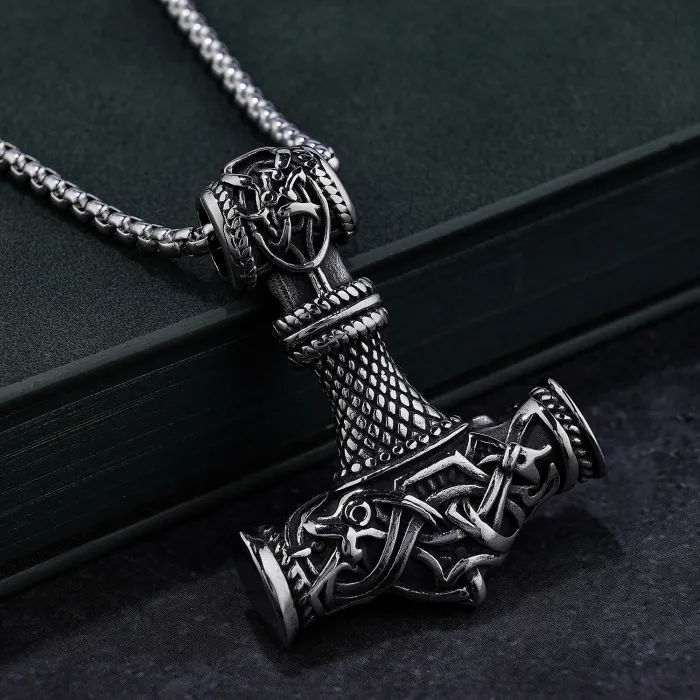 Wholesale Viking Dragon Hammer Pendant – Stainless Steel Norse Jewelry for Men | Bulk Supply, Factory Direct, One Piece Drop Shipping Available