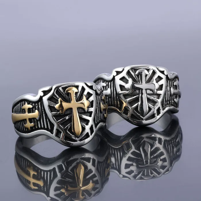 Cross Design Titanium Steel Ring for Men – Vintage Style Fashion Jewelry | Bulk Wholesale Stainless Steel Accessories for Resellers & Retailers