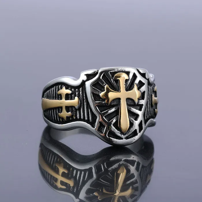 Cross Design Titanium Steel Ring for Men – Vintage Style Fashion Jewelry | Bulk Wholesale Stainless Steel Accessories for Resellers & Retailers