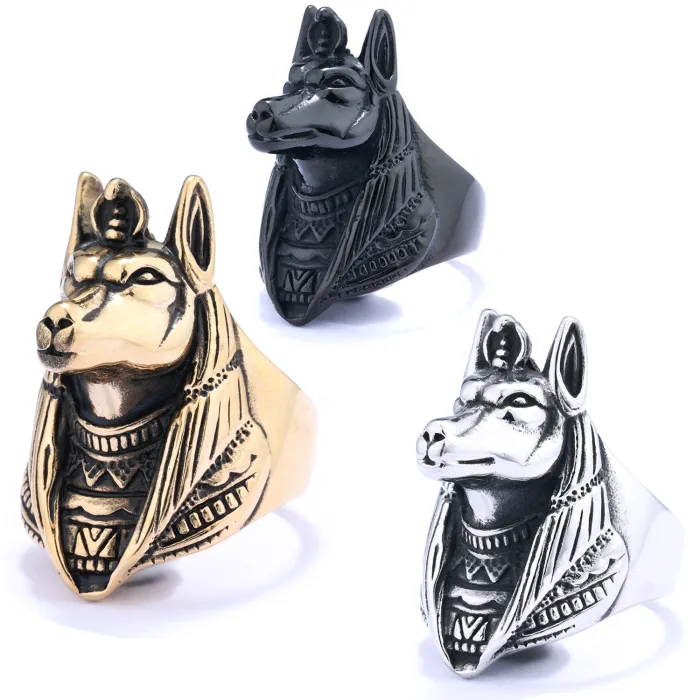 Wholesale Egyptian Anubis God Ring – Bold Jackal Head Design in Rust-Free Stainless Steel | Stylish Mythology Jewelry for Men | Bulk Fashion Supplier