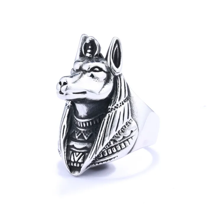 Wholesale Egyptian Anubis God Ring – Bold Jackal Head Design in Rust-Free Stainless Steel | Stylish Mythology Jewelry for Men | Bulk Fashion Supplier