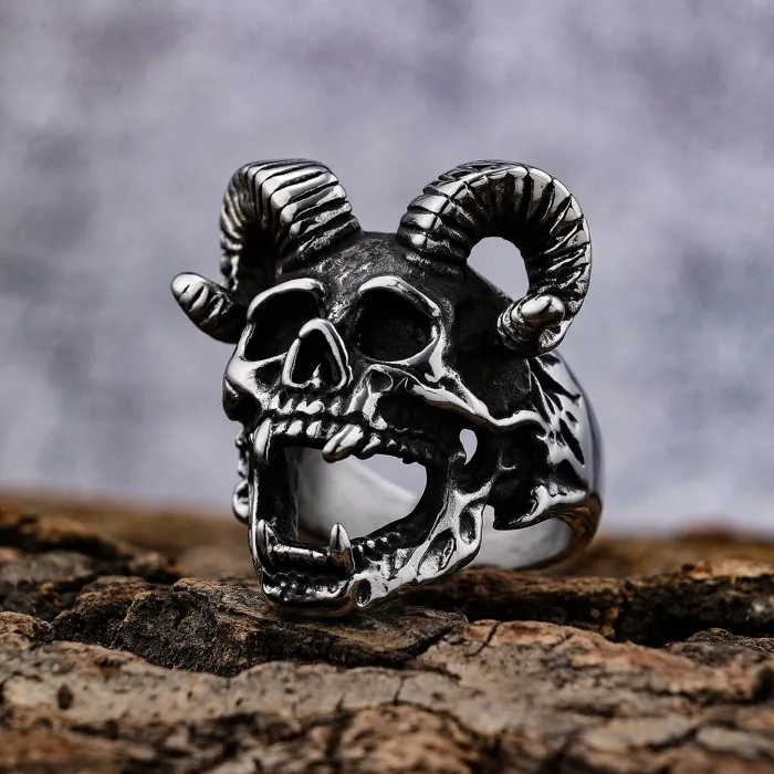 Wholesale Ram Skull Ring – Bold Goat Head Skeleton Design in Stainless Steel | Rust-Free Punk Jewelry for Men | Fashion Accessories Bulk Supplier