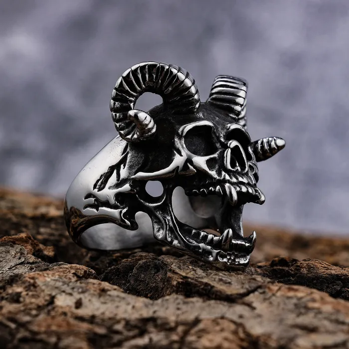 Wholesale Ram Skull Ring – Bold Goat Head Skeleton Design in Stainless Steel | Rust-Free Punk Jewelry for Men | Fashion Accessories Bulk Supplier