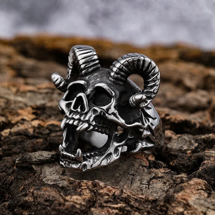Wholesale Ram Skull Ring – Bold Goat Head Skeleton Design in Stainless Steel | Rust-Free Punk Jewelry for Men | Fashion Accessories Bulk Supplier