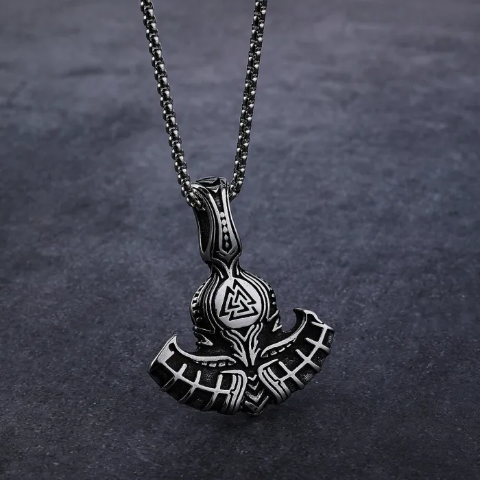 Hot-Selling Viking Rune Axe Pendant – Bold Stainless Steel Nordic Symbol Jewelry for Men | Wholesale Viking Necklace, Factory Supply, Ready to Ship