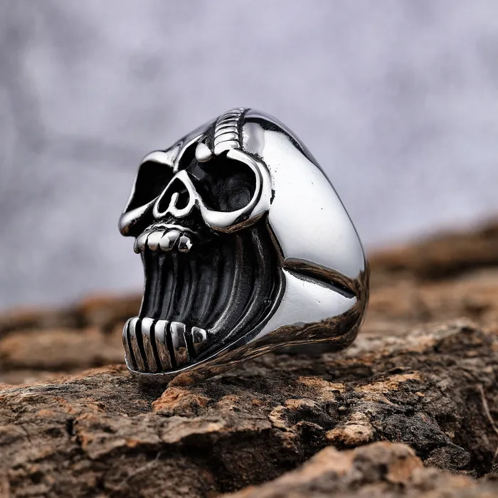 E-commerce Hot Selling Scream Skull Ring – Bold Punk Style Exaggerated Stainless Steel Statement Ring | Fashion Jewelry Wholesale