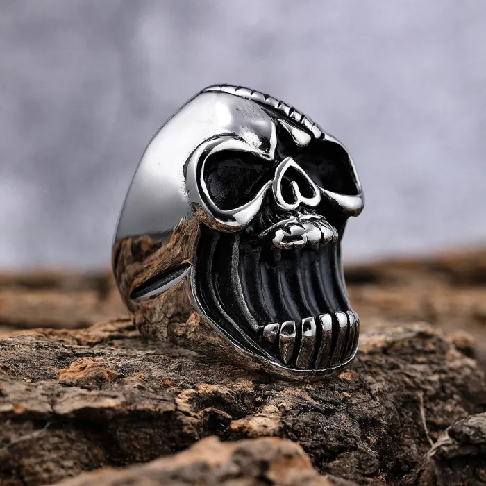 E-commerce Hot Selling Scream Skull Ring – Bold Punk Style Exaggerated Stainless Steel Statement Ring | Fashion Jewelry Wholesale