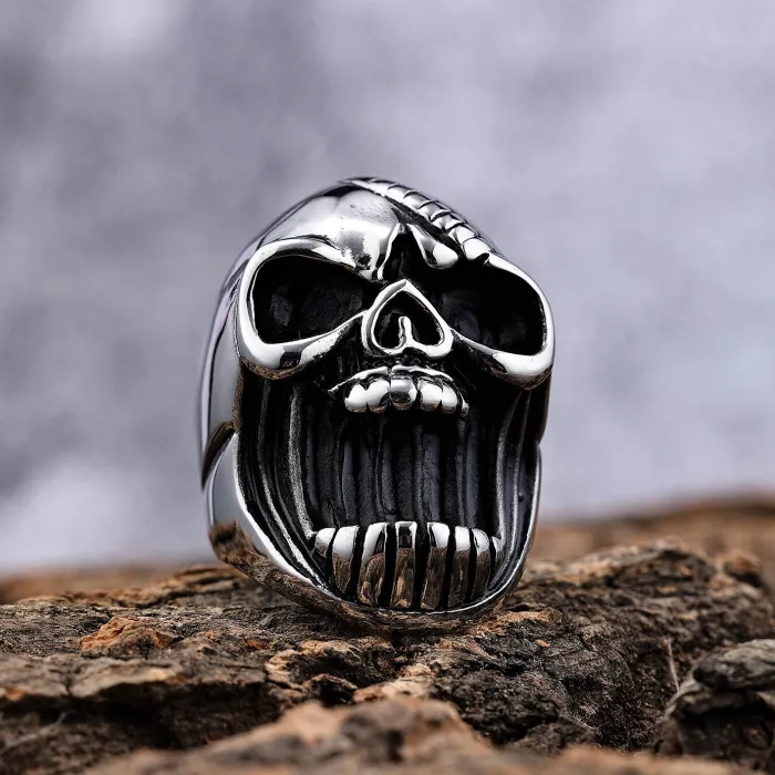 E-commerce Hot Selling Scream Skull Ring – Bold Punk Style Exaggerated Stainless Steel Statement Ring | Fashion Jewelry Wholesale