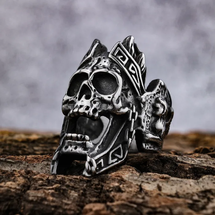 Bold Skull Engraved Ring Wholesale – Stainless Steel Statement Jewelry for Men | Fashion Gothic Punk Accessory at Factory Price