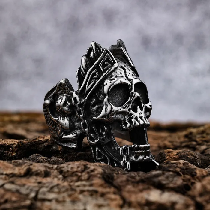 Bold Skull Engraved Ring Wholesale – Stainless Steel Statement Jewelry for Men | Fashion Gothic Punk Accessory at Factory Price