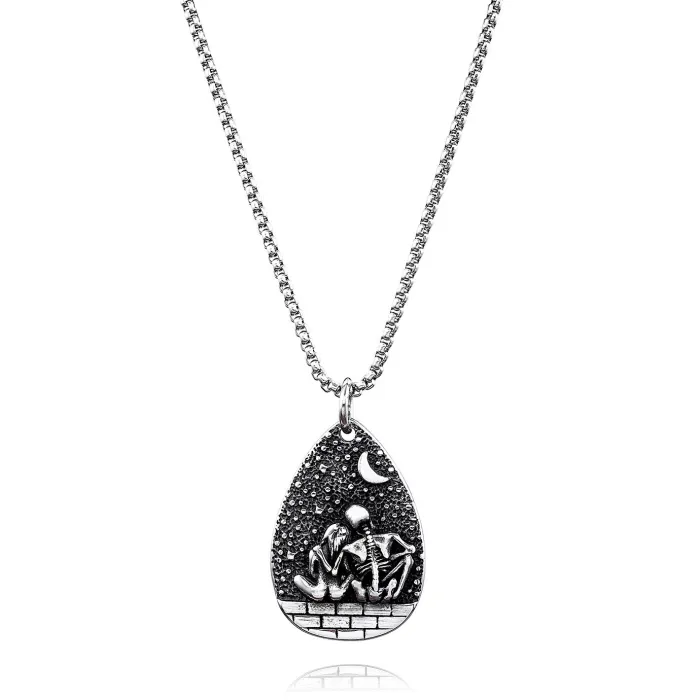 Motorcycle Style Retro Couple Skull Back Pendant – Stainless Steel Gothic Necklace | Fashion Accessories Wholesale for Men & Women