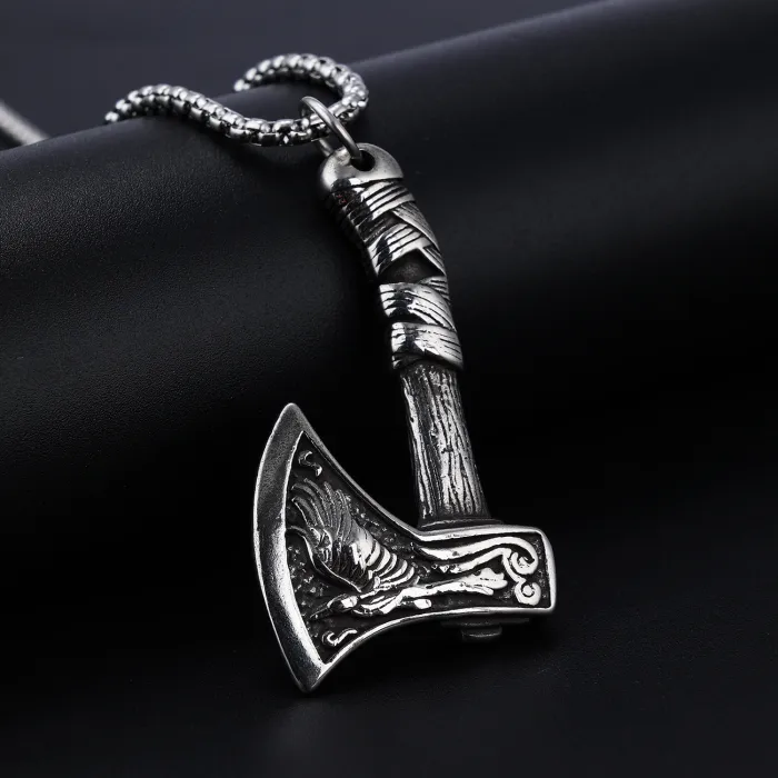 Vintage Viking Double Axe Pendant – Stainless Steel Nordic Warrior Necklace | Stylish Men's Jewelry Wholesale & Factory Supply