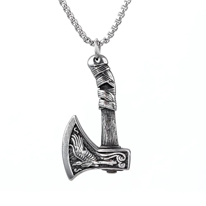 Vintage Viking Double Axe Pendant – Stainless Steel Nordic Warrior Necklace | Stylish Men's Jewelry Wholesale & Factory Supply
