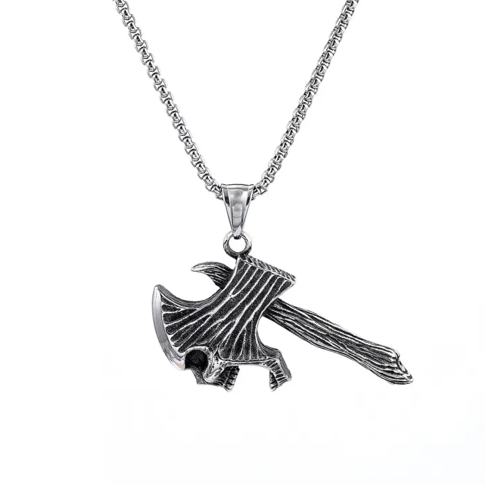 Retro Skull Axe Pendant – Bold Stainless Steel Gothic Pendant for Men | Punk Style Jewelry Wholesale Accessories Factory Supply
