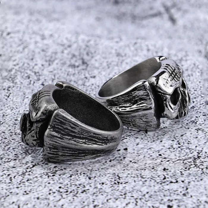 Trendy Scar Skull Ring for Men – Punk Style Titanium Steel Fashion Ring | Cool & Edgy Design, In-Stock Jewelry for Wholesale Bulk Orders