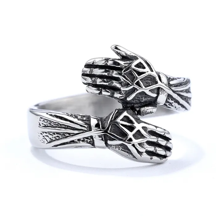 Cool Hug Design Metal Ring – Vintage-Style Hands Embrace Men's Ring | Edgy Statement Jewelry for Wholesale, Bulk Supply, Factory Direct