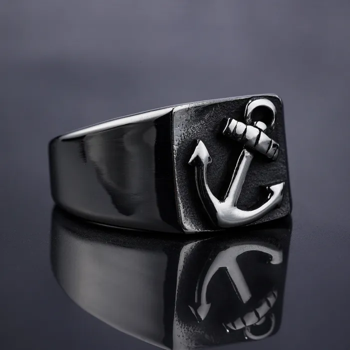 Wholesale Vintage Anchor Ring – Unisex Stainless Steel Nautical Street Style Ring | INS Trendy High Street Hip Hop Jewelry, Factory Direct