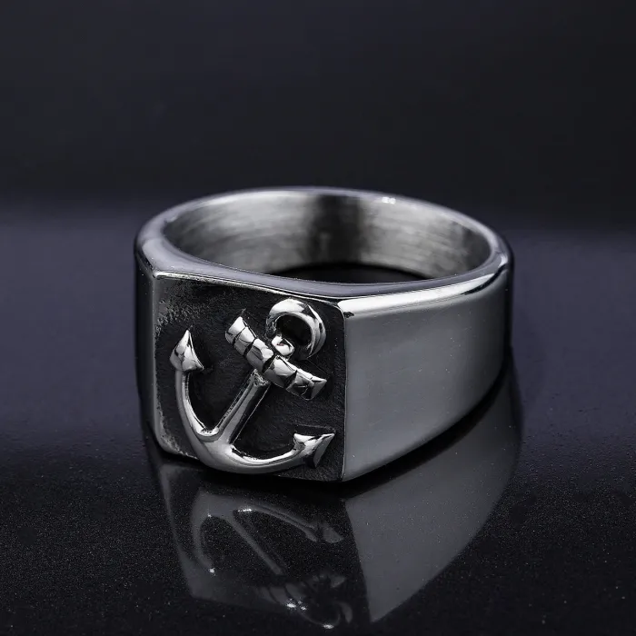 Wholesale Vintage Anchor Ring – Unisex Stainless Steel Nautical Street Style Ring | INS Trendy High Street Hip Hop Jewelry, Factory Direct
