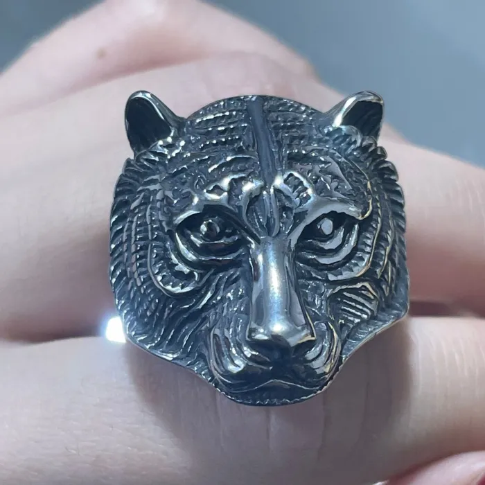 Wholesale Vintage Stainless Steel Tiger Head Ring – Solid Animal Design Men's Punk Ring | Hot-Selling Factory Direct Unisex Jewelry