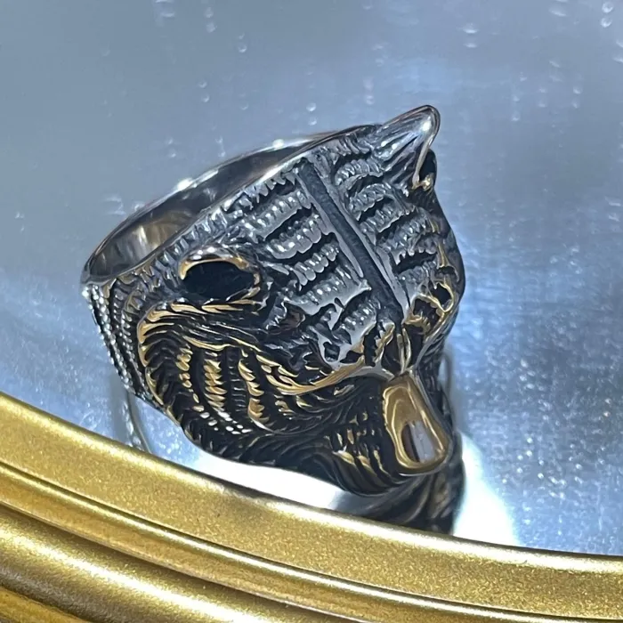 Wholesale Vintage Stainless Steel Tiger Head Ring – Solid Animal Design Men's Punk Ring | Hot-Selling Factory Direct Unisex Jewelry