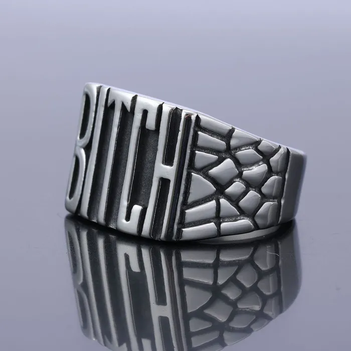 Bulk Punk Biker Style English Letter Rings – Stainless Steel Men’s Statement Rings | Fashion Jewelry Supplier for Trendy Street Style