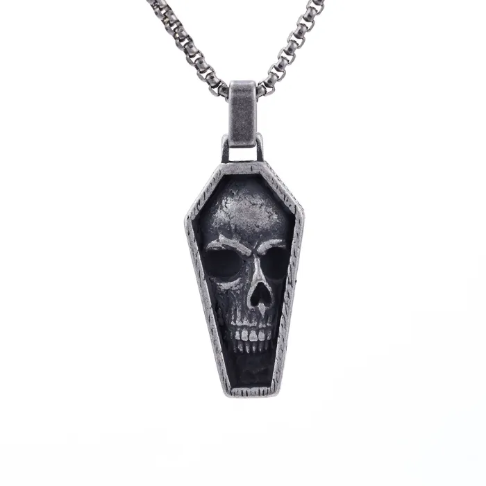 Zombie Coffin Skull Pendant – Unisex Stainless Steel Resin Drip Necklace | Punk Gothic Jewelry Bulk Supply, Ready Stock for Wholesale Orders