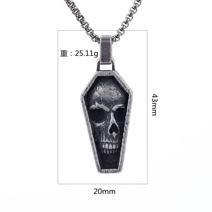 Zombie Coffin Skull Pendant – Unisex Stainless Steel Resin Drip Necklace | Punk Gothic Jewelry Bulk Supply, Ready Stock for Wholesale Orders