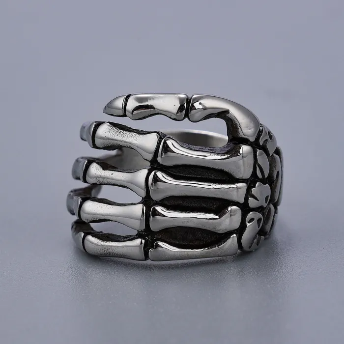Vintage Punk Skull Ring – Stainless Steel Statement Jewelry | Men's Titanium Steel Skeleton Design | Unique Style for Wholesale Bulk Orders