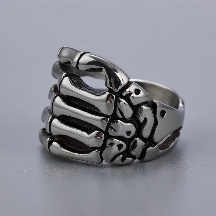 Vintage Punk Skull Ring – Stainless Steel Statement Jewelry | Men's Titanium Steel Skeleton Design | Unique Style for Wholesale Bulk Orders