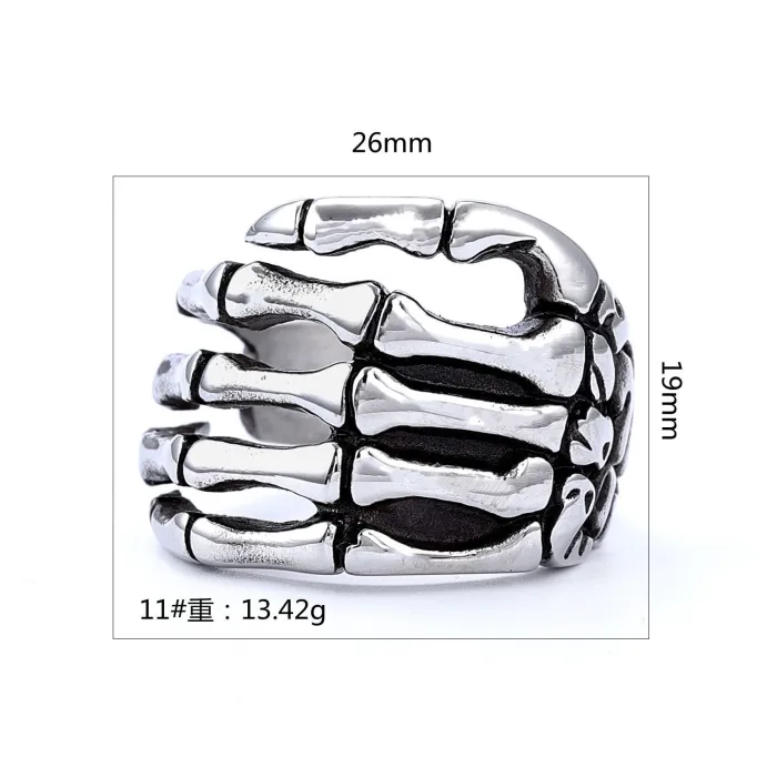 Vintage Punk Skull Ring – Stainless Steel Statement Jewelry | Men's Titanium Steel Skeleton Design | Unique Style for Wholesale Bulk Orders