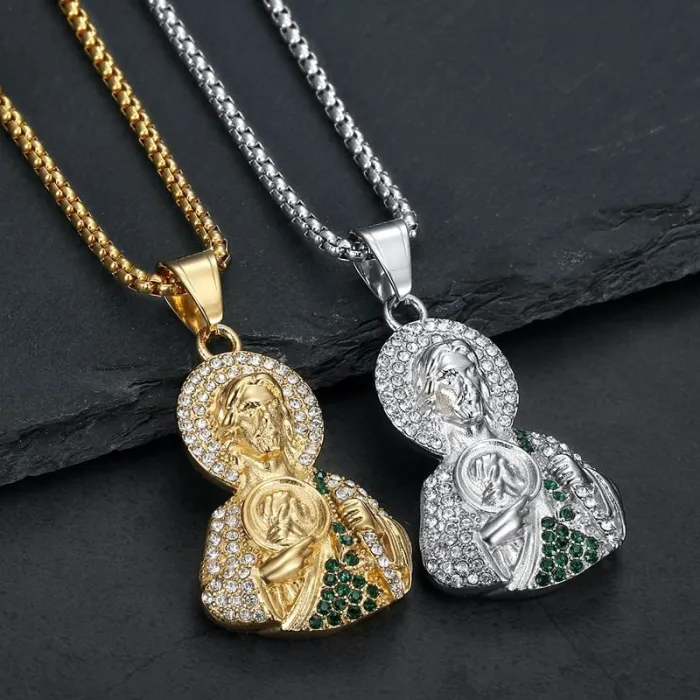 Wholesale St. Jude Pendant Necklace – Bulk Gold-Plated Stainless Steel Hip Hop Jewelry at Factory Price