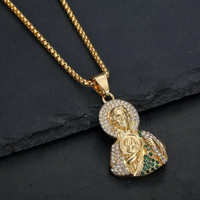 Wholesale St. Jude Pendant Necklace – Bulk Gold-Plated Stainless Steel Hip Hop Jewelry at Factory Price